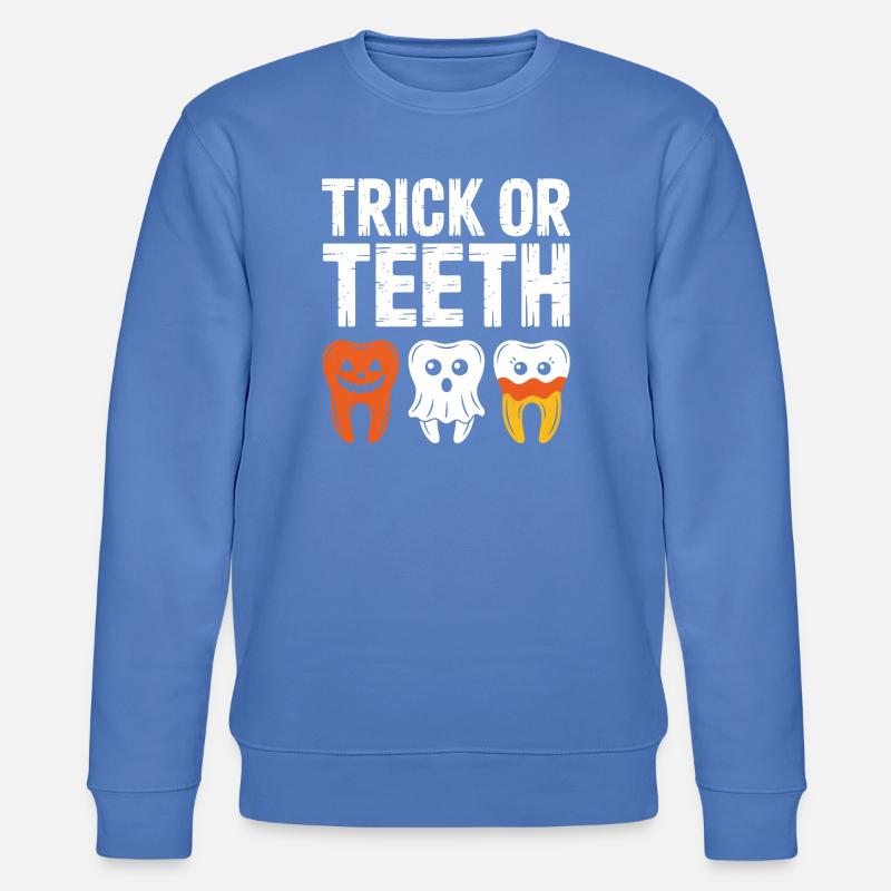 Trick oder Teeth Halloween-T-Shirt - Stanley/Stella Unisex Bio-Sweatshirt CHANGER  - Blau