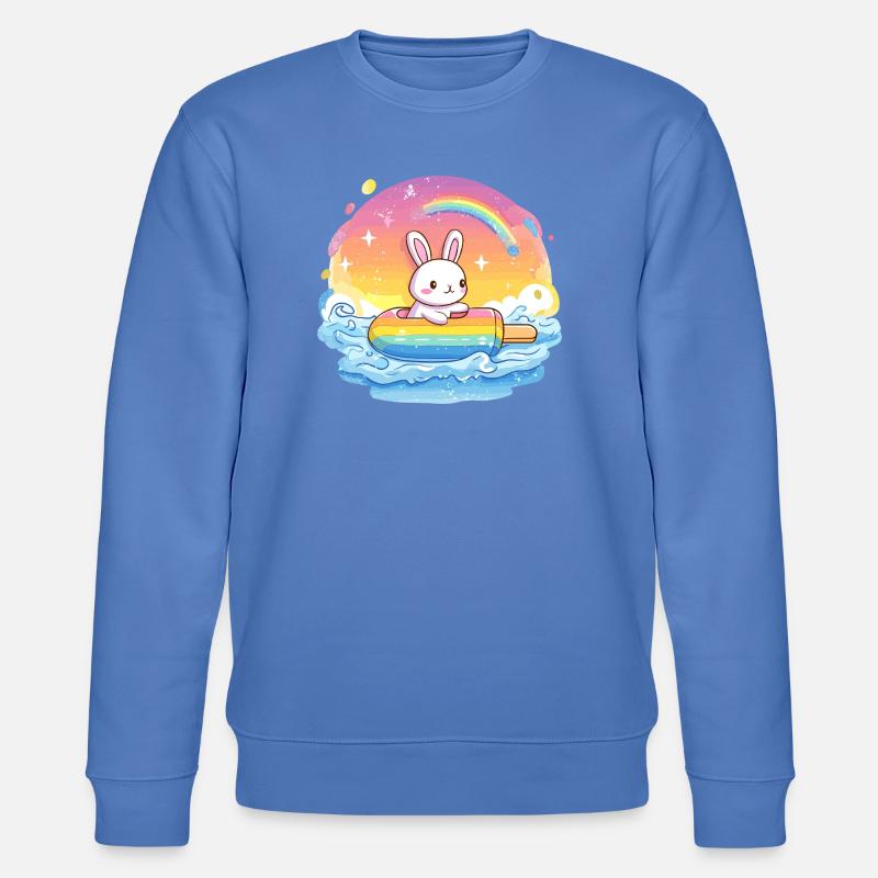 Kleines Bunny surft Regenbogenmeer - Stanley/Stella Unisex Bio-Sweatshirt CHANGER  - Blau