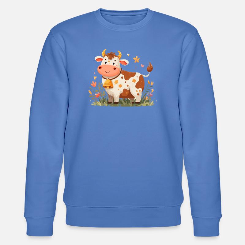 Kuh mit Glocke im Blütenfeld - Stanley/Stella Unisex Bio-Sweatshirt CHANGER  - Blau