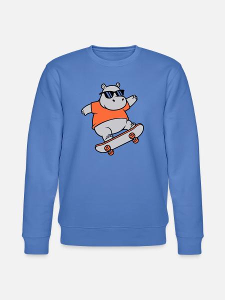 Cool Hippopotamus Skater Skateboard Vector - Stanley/Stella CHANGER Unisex Organic Sweatshirt - bright blue