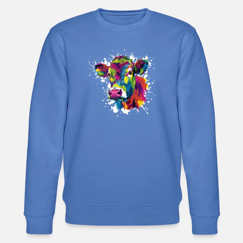 Kuh Popart Farbexplosion - Stanley/Stella Unisex Bio-Sweatshirt CHANGER  - Blau