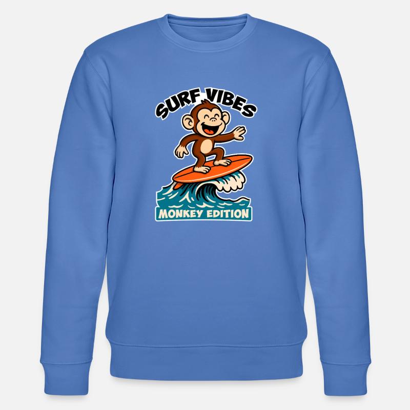 Surf Vibes, Monkey Edition. Glücklicher Surfaffe - Stanley/Stella Unisex Bio-Sweatshirt CHANGER  - Blau