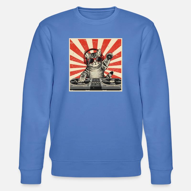Katzen-DJ Retro Pop Art - Stanley/Stella Unisex Bio-Sweatshirt CHANGER - Blau