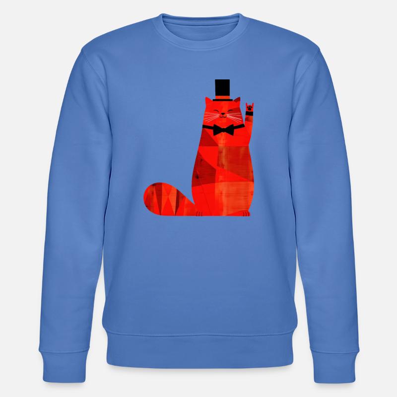 Rote Katze mit Fliege und Zylinder - Stanley/Stella Unisex Bio-Sweatshirt CHANGER  - Blau
