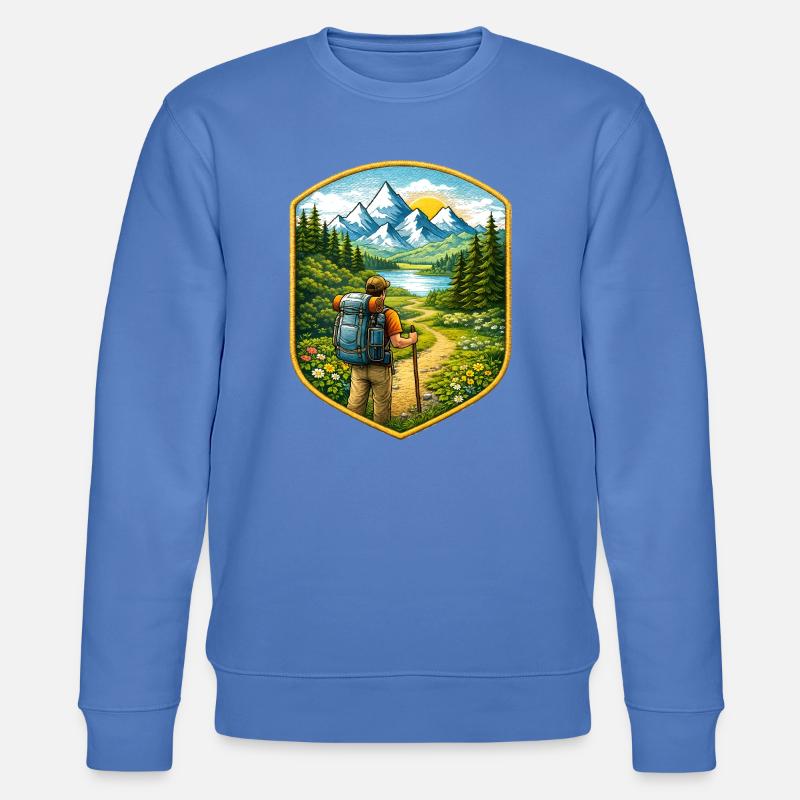 Wanderer Patch mit Berglandschaft  - Stanley/Stella Unisex Bio-Sweatshirt CHANGER  - Blau