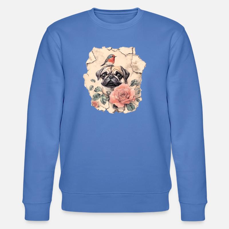 Mops mit Rotkehlchen - Stanley/Stella Unisex Bio-Sweatshirt CHANGER  - Blau