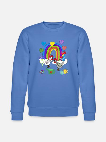 Children's Fantasy Rainbow Flowers Chickens - Stanley/Stella CHANGER Unisex Organic Sweatshirt - bright blue