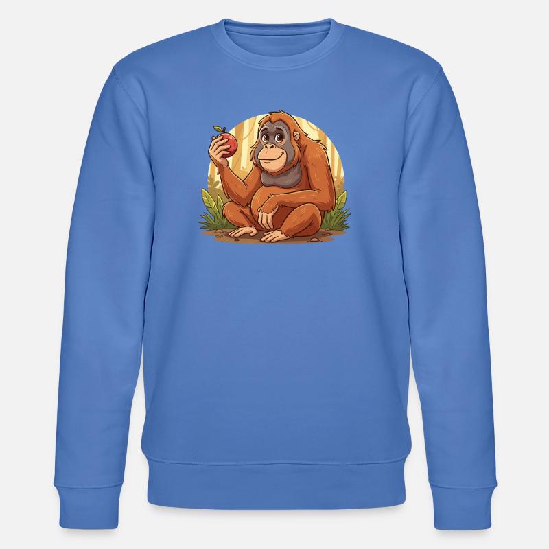 Orangutan mit Apfel – Dschungelcharme - Stanley/Stella Unisex Bio-Sweatshirt CHANGER  - Blau