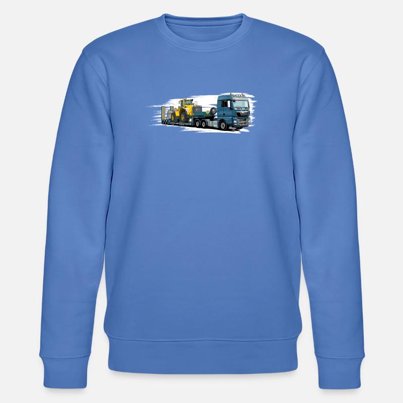 Low-loader with wheel loader - Stanley/Stella CHANGER Unisex Organic Sweatshirt - bright blue