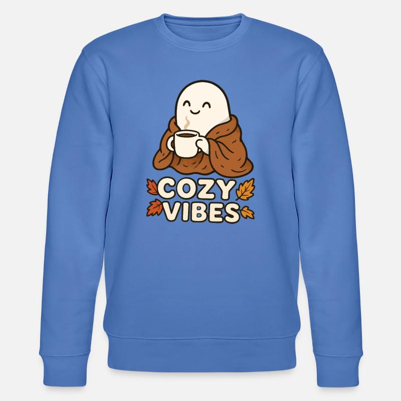 Cozy Vibes Ghost with Mug - Stanley/Stella Unisex Bio-Sweatshirt CHANGER  - Blau
