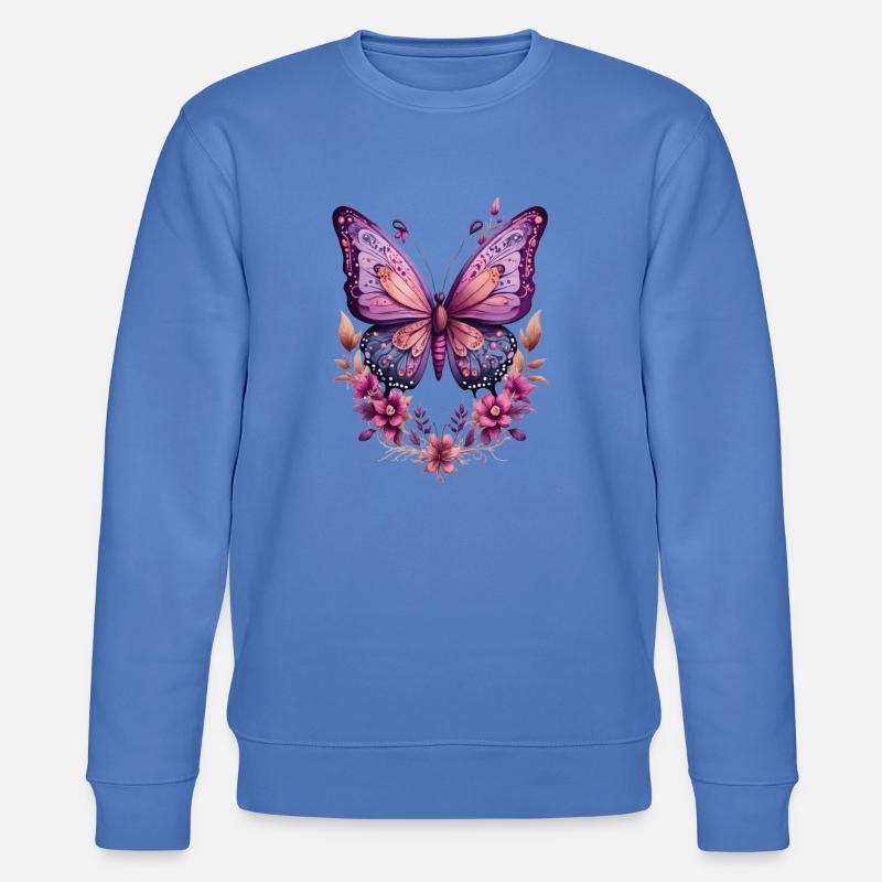 Violetter Schmetterling mit Blüten  - Stanley/Stella Unisex Bio-Sweatshirt CHANGER  - Blau