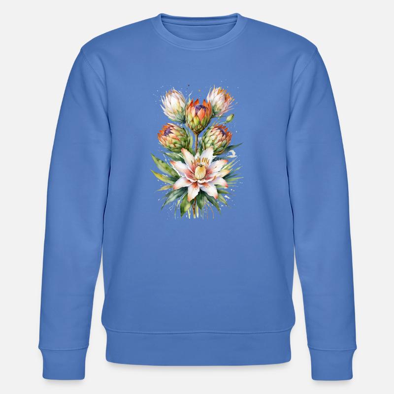 Protea Bloom Aquarell - Stanley/Stella Unisex Bio-Sweatshirt CHANGER  - Blau