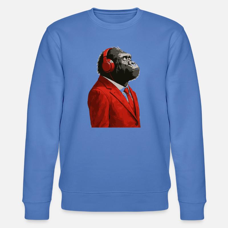Gorilla im Anzug mit Kopfhörern - Stanley/Stella Unisex Bio-Sweatshirt CHANGER  - Blau