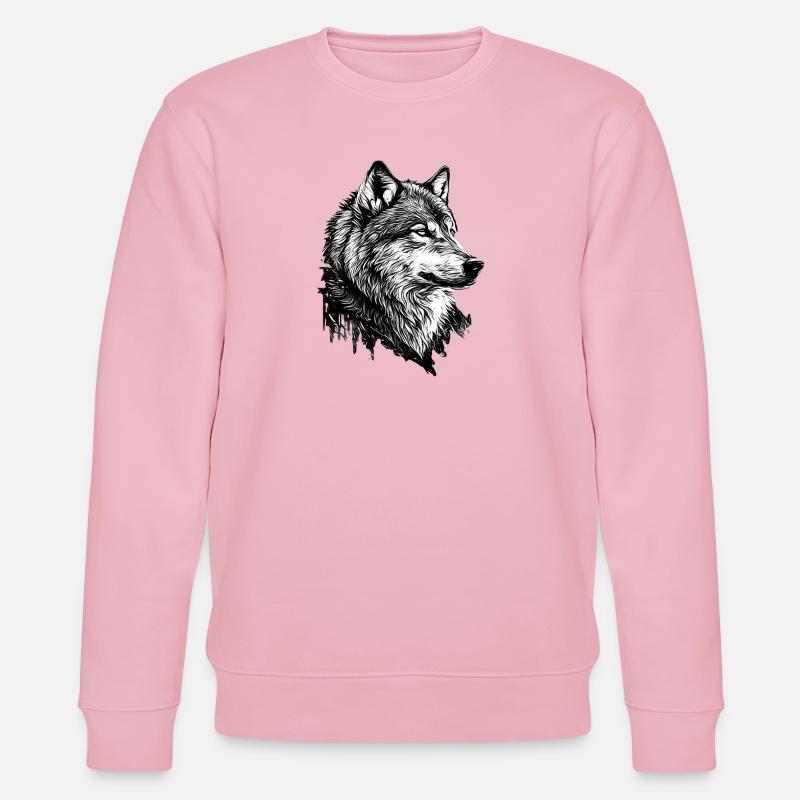 Monochromer Wolf Linienkunst - Stanley/Stella Unisex Bio-Sweatshirt CHANGER - Hellrosa