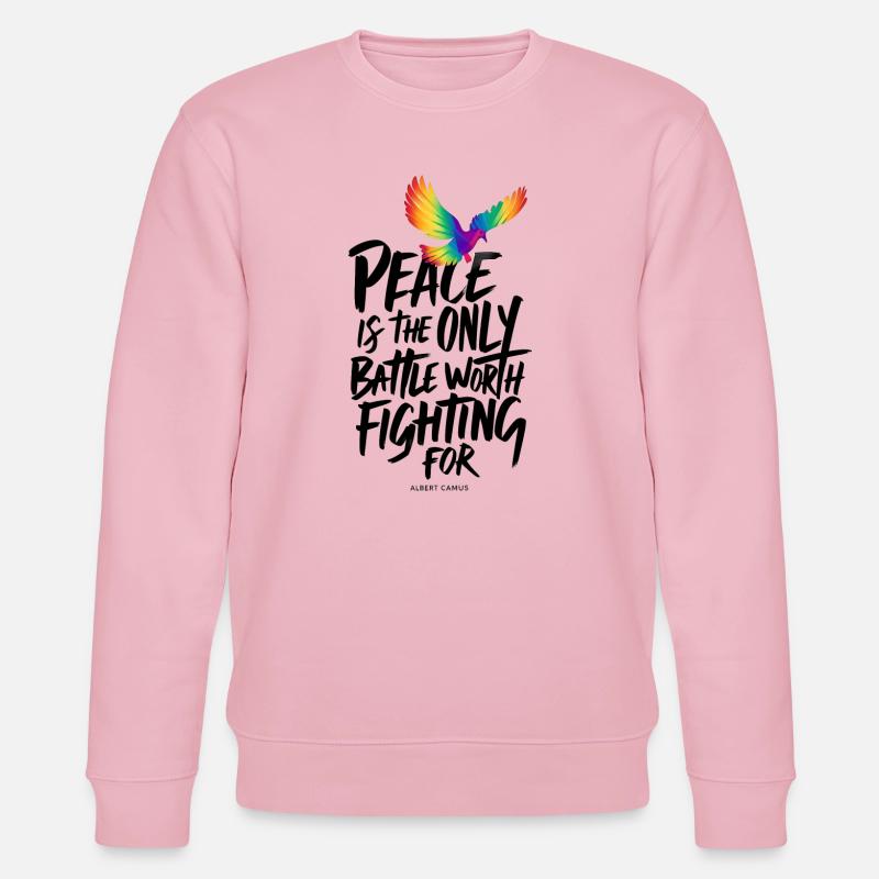 Feurige Regenbogentaube mit Friedenstext - Stanley/Stella Unisex Bio-Sweatshirt CHANGER  - Hellrosa