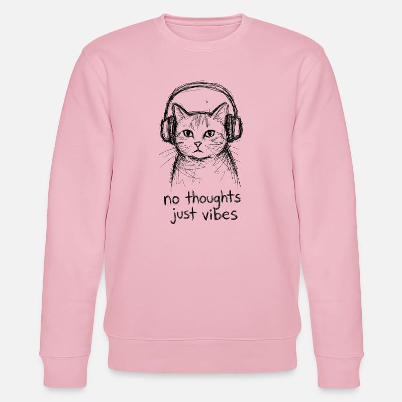 Katze mit Kopfhörern: No Thoughts Vibes - Stanley/Stella Unisex Bio-Sweatshirt CHANGER  - Hellrosa