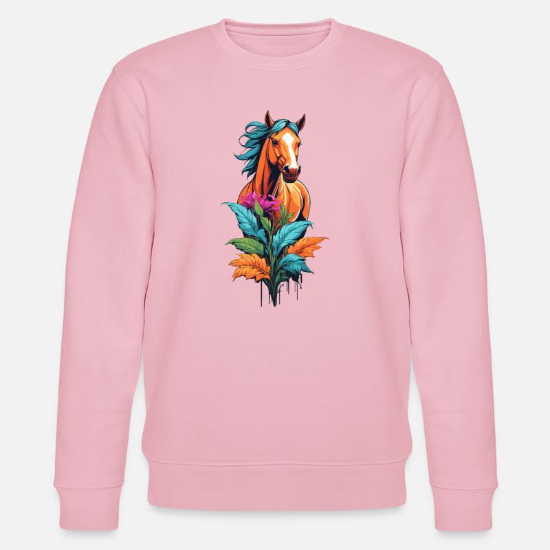 Pferdekopf mit Blumen - Stanley/Stella Unisex Bio-Sweatshirt CHANGER  - Hellrosa
