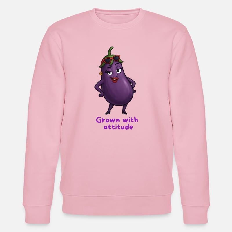 Aubergine mit Attitüde Gemüse Illustration - Stanley/Stella Unisex Bio-Sweatshirt CHANGER - Hellrosa