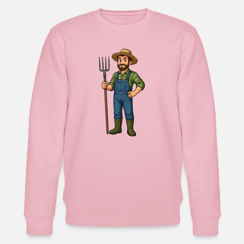 Bauer mit Heugabel Cartoon - Stanley/Stella Unisex Bio-Sweatshirt CHANGER  - Hellrosa