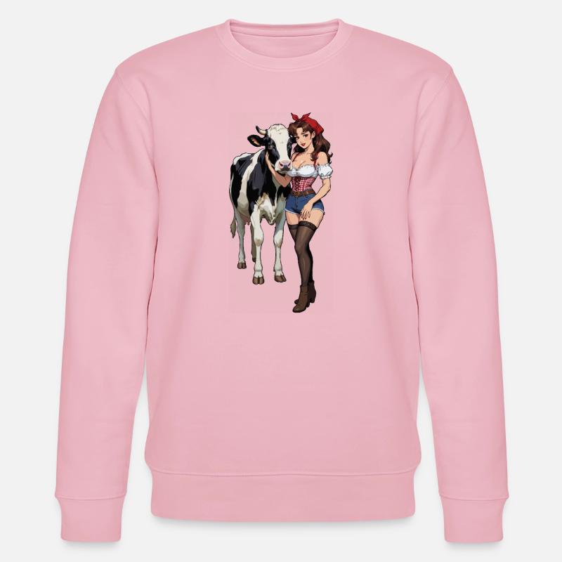 Pinup-Bauernfrau mit Kuh - Stanley/Stella Unisex Bio-Sweatshirt CHANGER  - Hellrosa