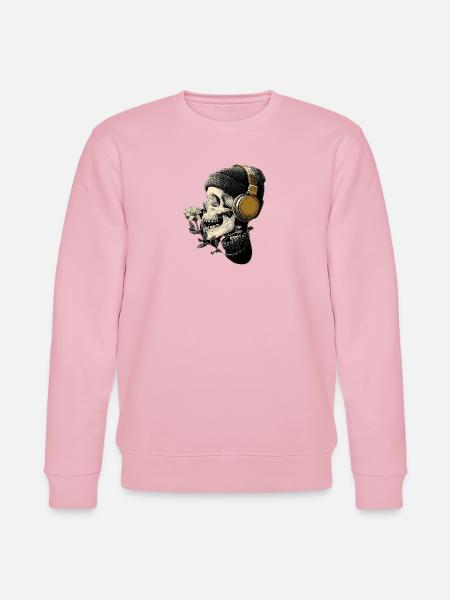 Headphone Skull with Flower - Stanley/Stella CHANGER Unisex Organic Sweatshirt - cotton pink