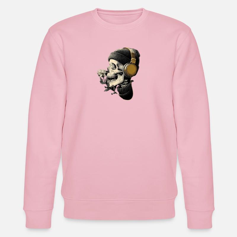 Kopfhörer-Skull mit Blume - Stanley/Stella Unisex Bio-Sweatshirt CHANGER  - Hellrosa