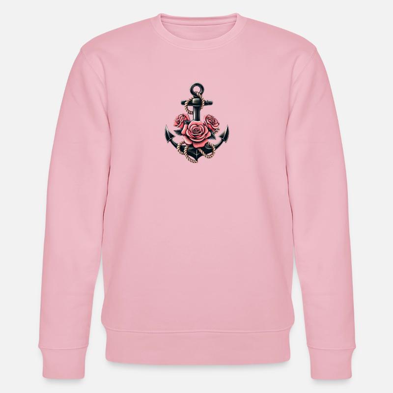 Anker mit Seil und Rosen - Stanley/Stella Unisex Bio-Sweatshirt CHANGER  - Hellrosa