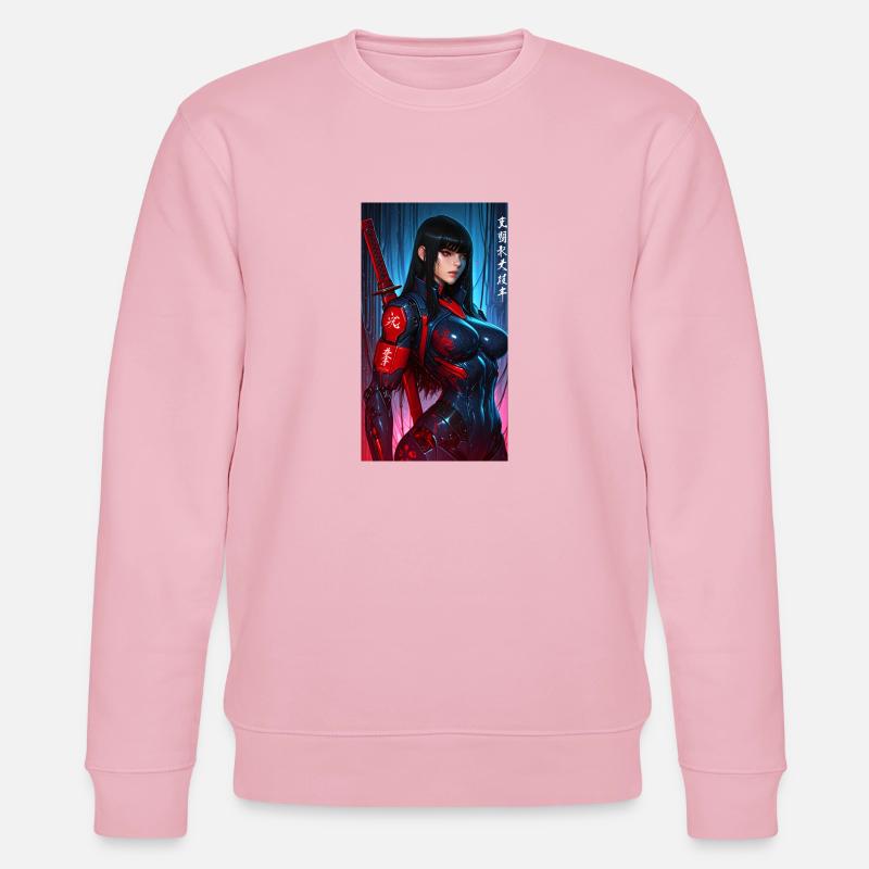 3D Sci-Fi Cyberpunk-Samurai-Kriegerin mit Katana - Stanley/Stella Unisex Bio-Sweatshirt CHANGER - Hellrosa