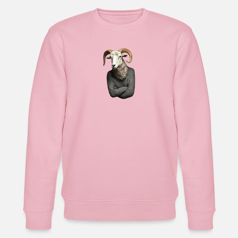 Ram im Pullover surreales Porträt - Stanley/Stella Unisex Bio-Sweatshirt CHANGER  - Hellrosa
