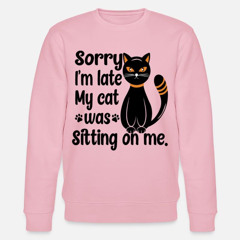 Schwarze sitzende Katze - Stanley/Stella Unisex Bio-Sweatshirt CHANGER  - Hellrosa