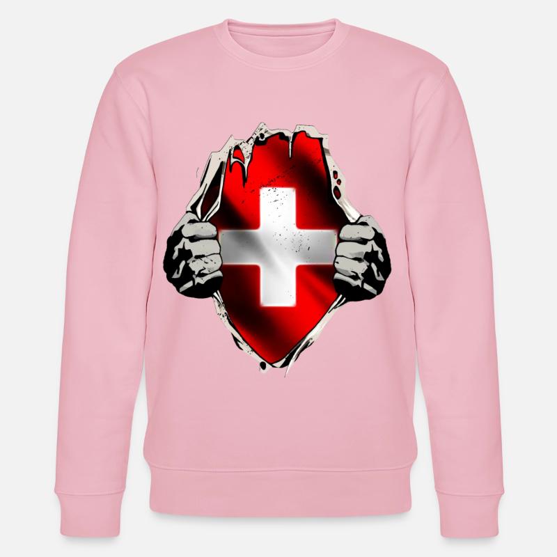 Schweiz - Schweizer Flagge unterm Shirt - Stanley/Stella Unisex Bio-Sweatshirt CHANGER  - Hellrosa