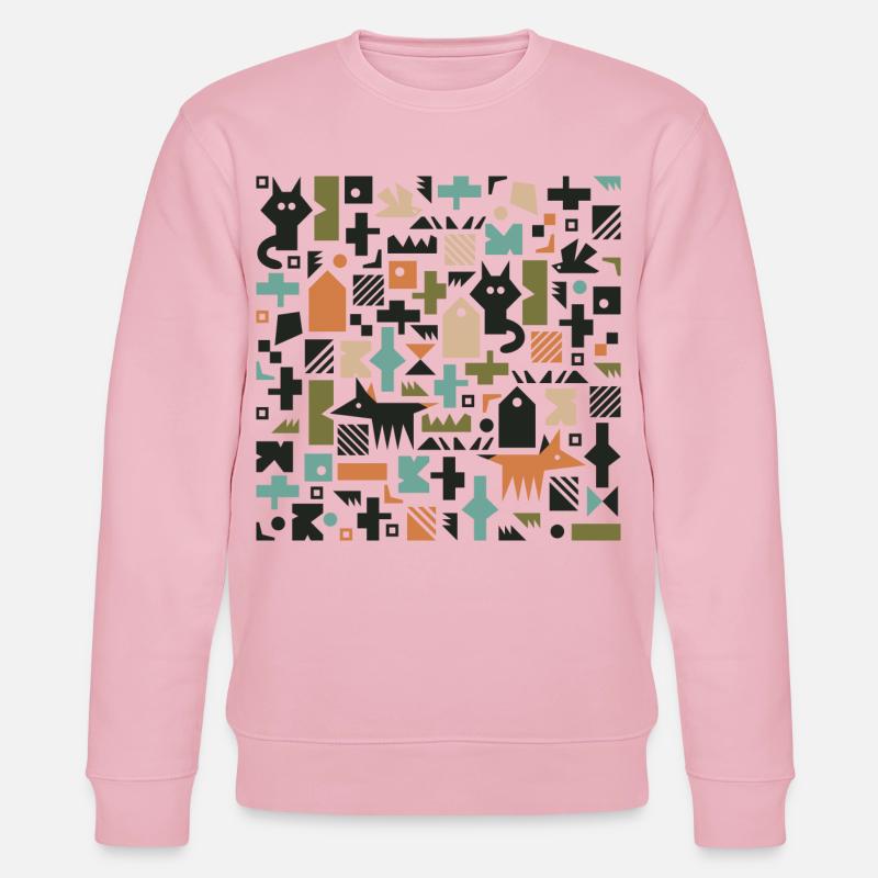 Cat fox bird pattern l multicolour - Stanley/Stella CHANGER Unisex Organic Sweatshirt - cotton pink