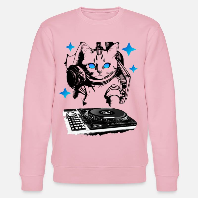 DJ Katze mit Mischpult - Stanley/Stella Unisex Bio-Sweatshirt CHANGER  - Hellrosa