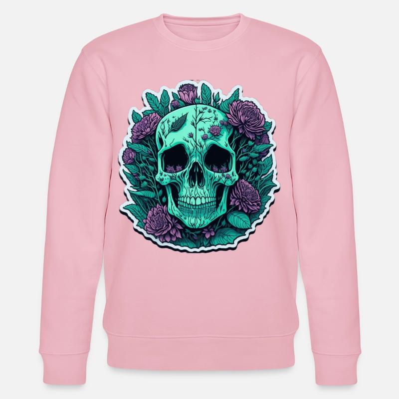 Crâne avec des fleurs violettes - Sweat bio CHANGER Stanley/Stella Unisexe - rose pâle