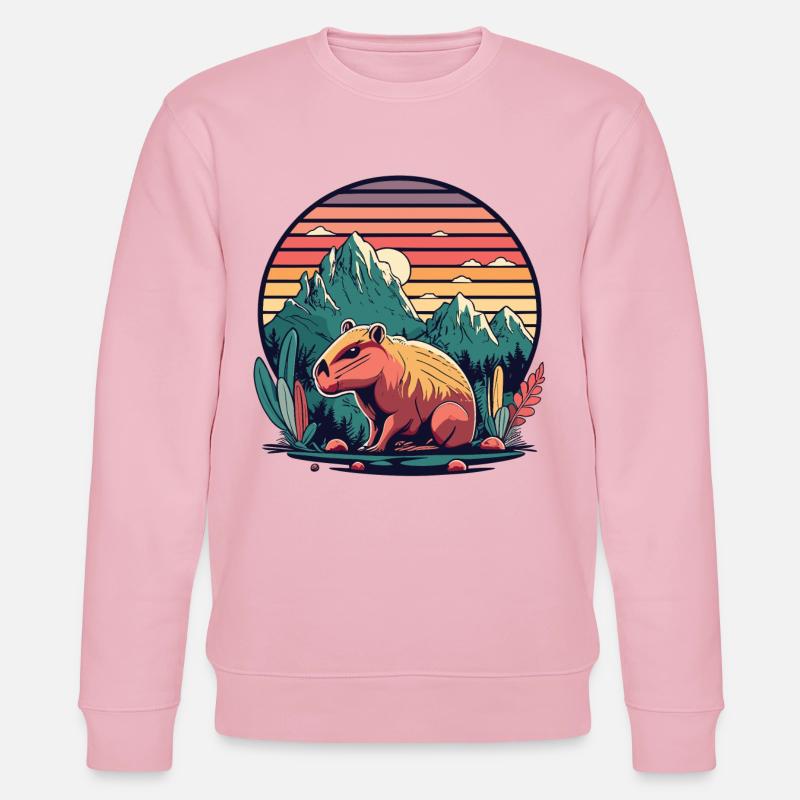 Capybara avec Retro Sunset - Sweat bio CHANGER Stanley/Stella Unisexe - rose pâle