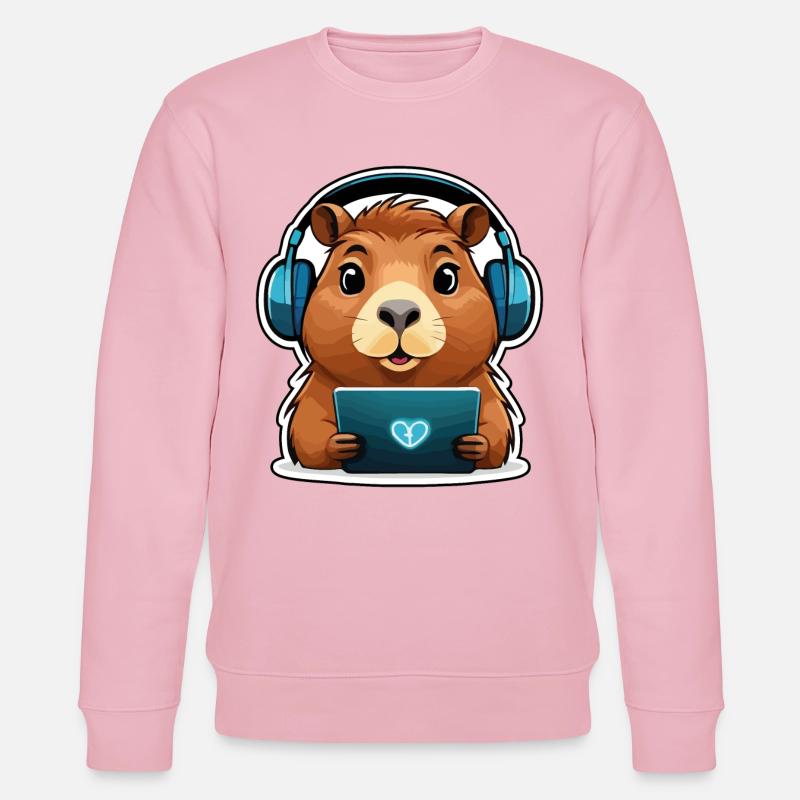 Capybara mit Computer - Stanley/Stella Unisex Bio-Sweatshirt CHANGER  - Hellrosa