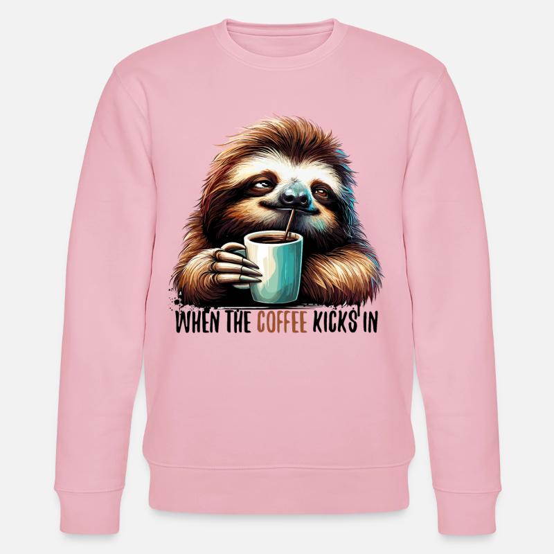 Faultier Kaffee kickt Geschenk - Stanley/Stella Unisex Bio-Sweatshirt CHANGER  - Hellrosa