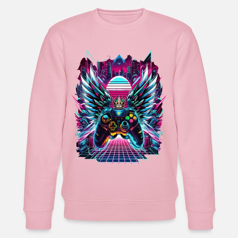 Synthwave Sunset Gamer Controller - Stanley/Stella CHANGER Unisex Organic Sweatshirt - cotton pink