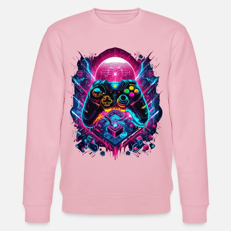 Vibrant Cyberpunk Gaming Controller Grafik - Stanley/Stella Unisex Bio-Sweatshirt CHANGER - Hellrosa