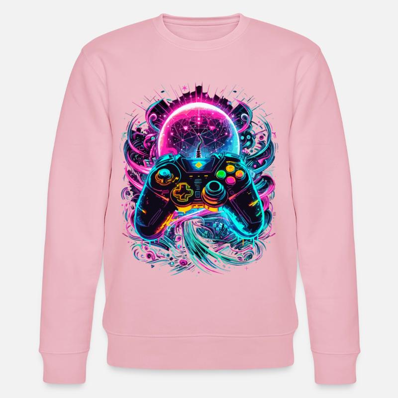 Synthwave Cyberpunk Gaming Controller - Stanley/Stella CHANGER Unisex Organic Sweatshirt - cotton pink