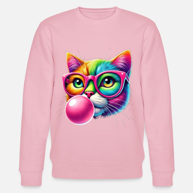 Bunte Katze mit Brille und Kaugummi-Design - Stanley/Stella Unisex Bio-Sweatshirt CHANGER  - Hellrosa