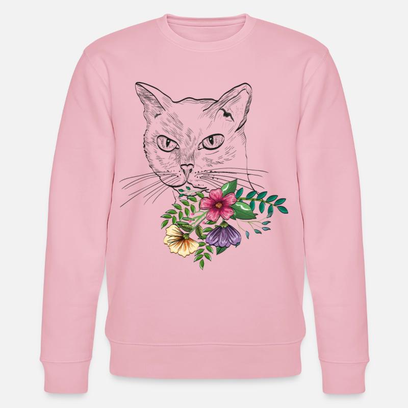Katze mit Blumenstrauß - Stanley/Stella Unisex Bio-Sweatshirt CHANGER  - Hellrosa