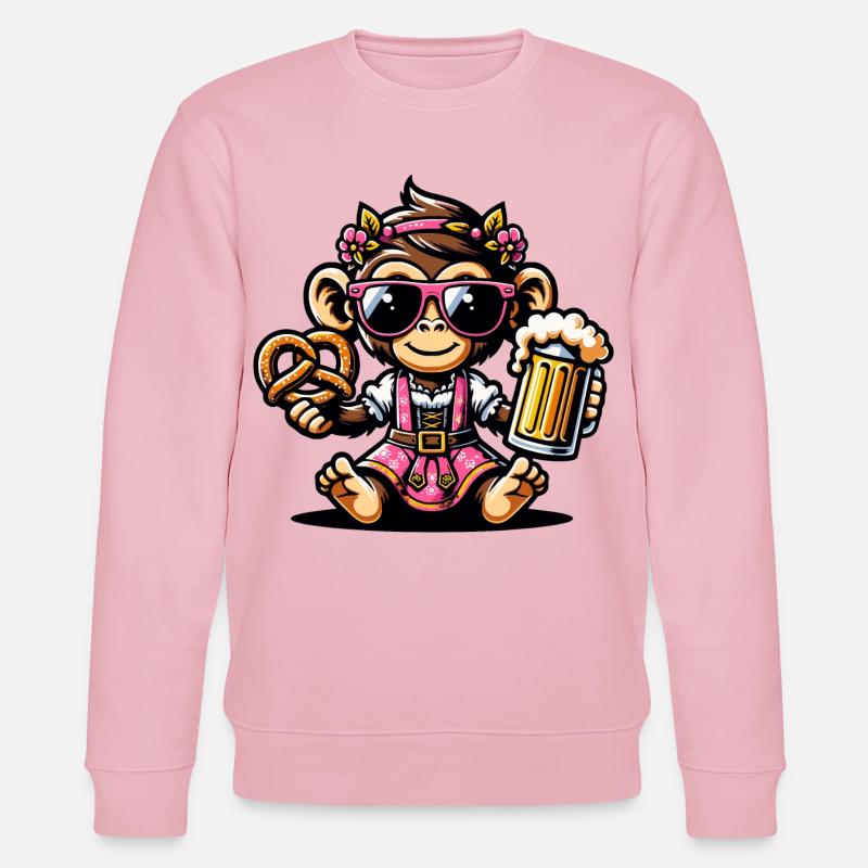 Verspielte Biergarten Affe Illustration - Stanley/Stella Unisex Bio-Sweatshirt CHANGER  - Hellrosa