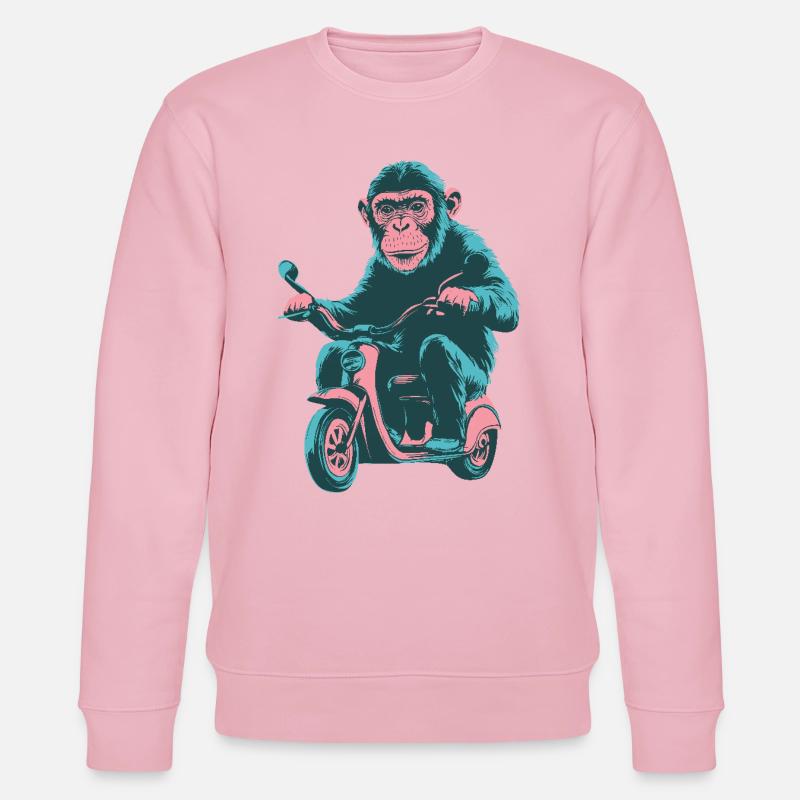 Cooler Affe auf einem Retro-Scooter - Stanley/Stella Unisex Bio-Sweatshirt CHANGER - Hellrosa