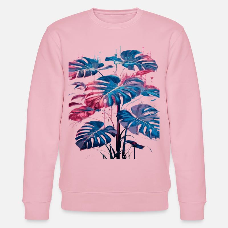 Retro Monstera Pflanze Neon Synthwave - Stanley/Stella Unisex Bio-Sweatshirt CHANGER  - Hellrosa