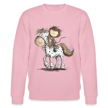 Drolliges Pferd mit Reiter Cartoon Pferdchen - Stanley/Stella Unisex Bio-Sweatshirt CHANGER  - Hellrosa - Vorne - Jaron (178cm) & Liana (172cm)