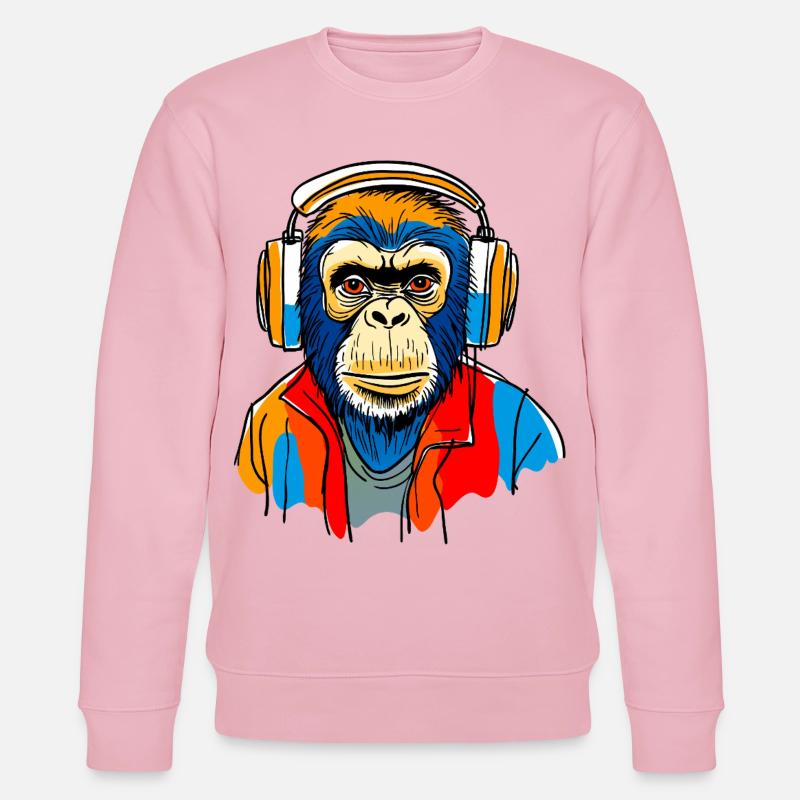 Monkey with headphones - Stanley/Stella CHANGER Unisex Organic Sweatshirt - cotton pink