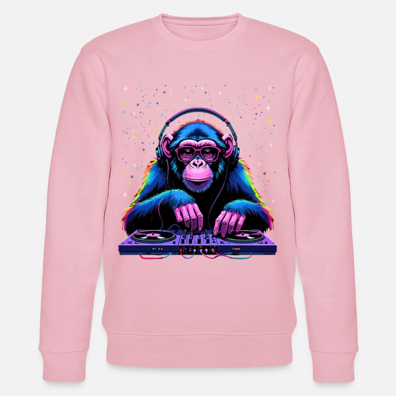 Bunter DJ-Affe mit Kopfhörern und Brille - Stanley/Stella Unisex Bio-Sweatshirt CHANGER  - Hellrosa