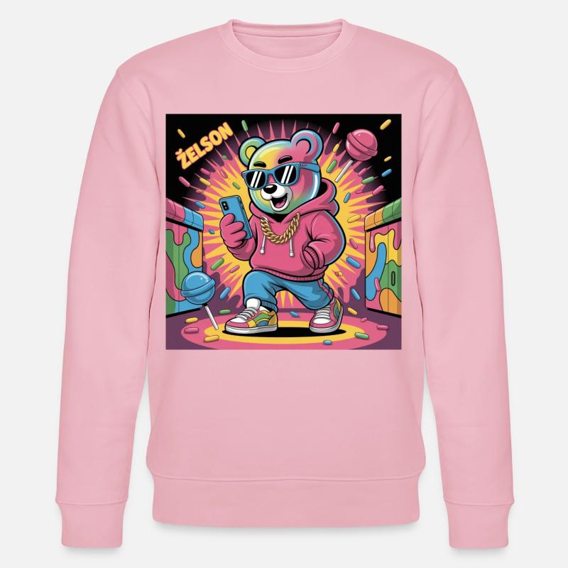Bunter Bär Rapper Illustration - Stanley/Stella Unisex Bio-Sweatshirt CHANGER  - Hellrosa