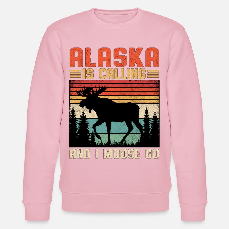 Alaska Ruft: Elch auf Wanderschaft - Stanley/Stella Unisex Bio-Sweatshirt CHANGER  - Hellrosa